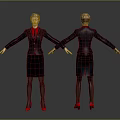 Professional Businesswoman Front And Back Views Black Suit Skirt Red Blouse Red High Heels 3D