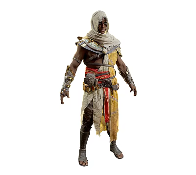 Hooded Game and Movie Character in Traditional Outfit With Arm Guards and Belt 3d model
