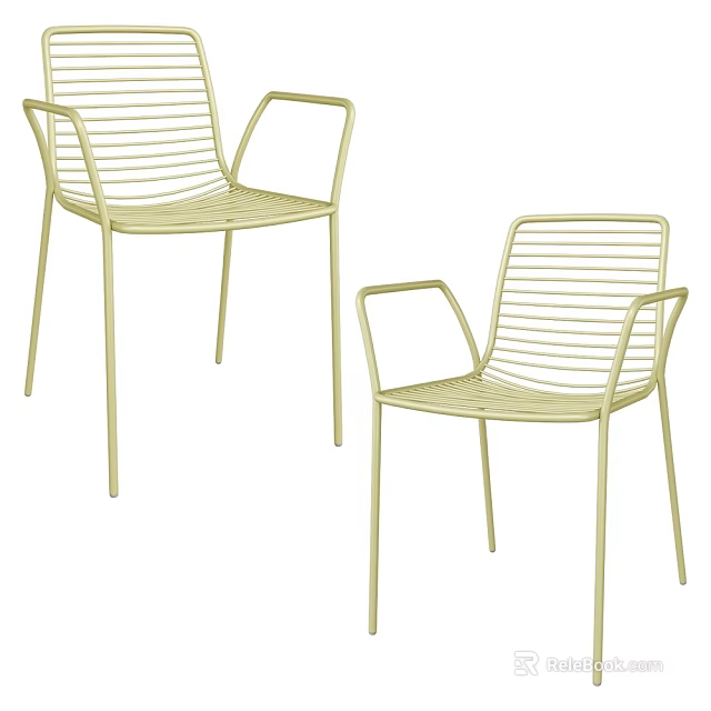 Modern Minimalist Light Green Metal Leisure Chairs With Armrests And Slatted Design 3d model 