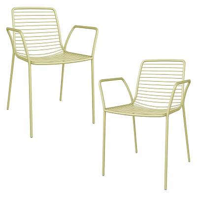 Modern Minimalist Light Green Metal Leisure Chairs With Armrests And Slatted Design 3d model