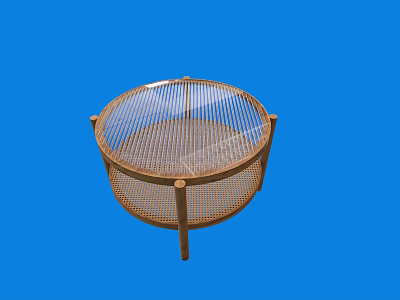 Modern Round Table With Mesh Design And Wooden Legs For Living Room 3d model