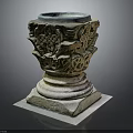 Intricately Carved Stone Decorative Pedestal With Ornate Patterns And Circular Top