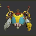 3D Game Movie Character Featuring Yellow Blue Body Red Decorations Round Eyes and Cannon Structures
