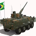 Brazilian Wheeled Tank with Camouflage Paint Cannon and National Flag