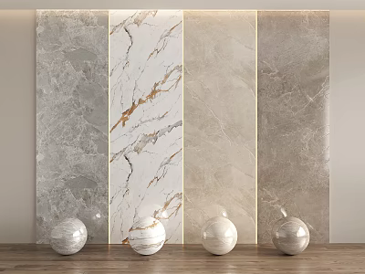 Elegant Modern Various Marble Textures Decorative Wall Art With Spherical Ornaments 3d model