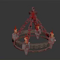 Hanging Metal Candle Lamp With Decorative Chain Circular Base And Lit Candles