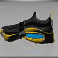 Modern Sporty Sneakers With Yellow Camo Sole Black Upper Blue Cushion And Strap Design