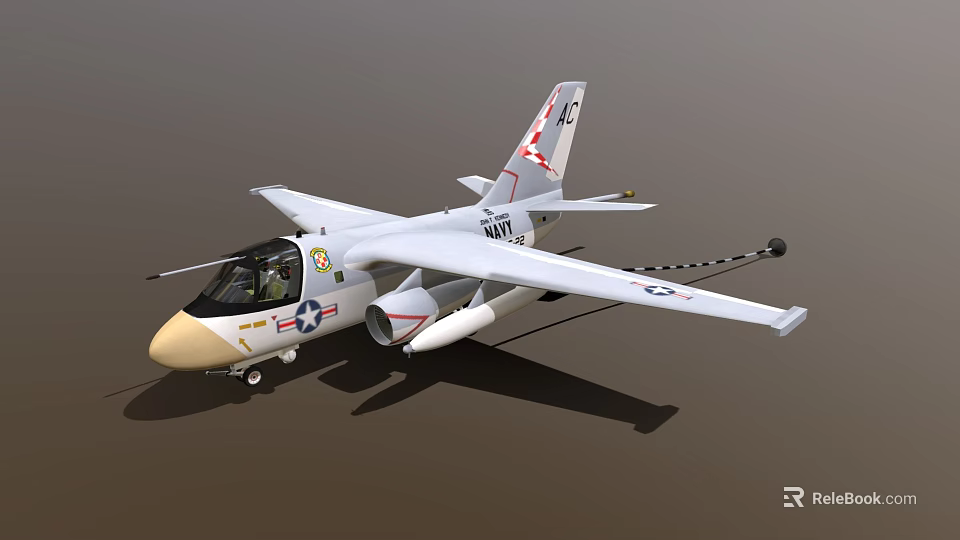 US Navy Fighter Jet Featuring White and Beige Visible Cockpit Missile Attachments Star Stripe Emblems 3d model 