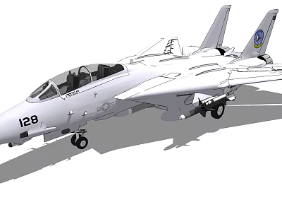 Modern Military Fighter Jet With Twin Tail Cockpit Landing Gear And Number 128 3d model