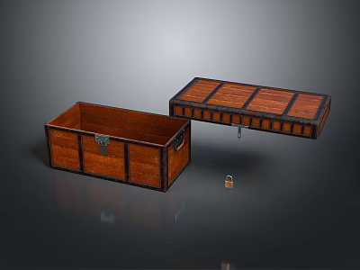 Vintage Wooden Storage Chests Open Closed With Key For Home Essentials 3d model