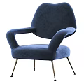 Modern Blue Velvet Leisure Chair With Curved Armrests And Gold Metal Legs