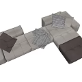 Modern Beige Sectional Sofa With Patterned Pillows Throw Blanket And Brown Ottoman 3d model