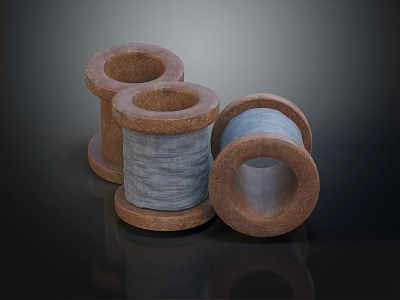 Industrial Equipment Wooden Spools With Gray Coiled Wire For Manufacturing Processes 3d model