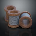 Industrial Equipment Wooden Spools With Gray Coiled Wire For Manufacturing Processes
