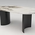 Modern Minimalist Marble Dining Table with Black and White Veining and Black Cylindrical Legs
