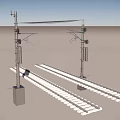 Railway Track System With Overhead Power Lines Utility Poles And Insulators 3d model