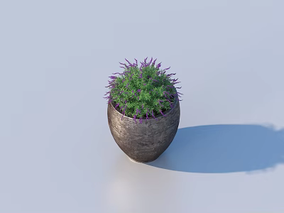 Decorative Bonsai Potted Plant With Green Foliage And Purple Flowers In Ceramic Pot 3d model