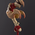 3D Model of Bone Structure with Red Accents and Curved Spiked Design