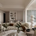 Modern Dining and Living Room Interior With Large Window Green Plants Fireplace and White Sofa