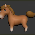 Orange Cartoon Pony with Yellow Mane and Fluffy Tail on Dark Background with Reflective Surface 3d model