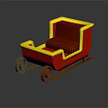 Red And Yellow Decorative Sleigh With Brown Curved Wheels And Red Seat