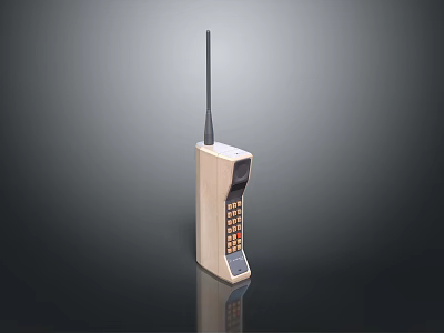 Vintage Portable Computer With Long Antenna Beige Casing Black Screen And Reflection On Dark Background 3d model