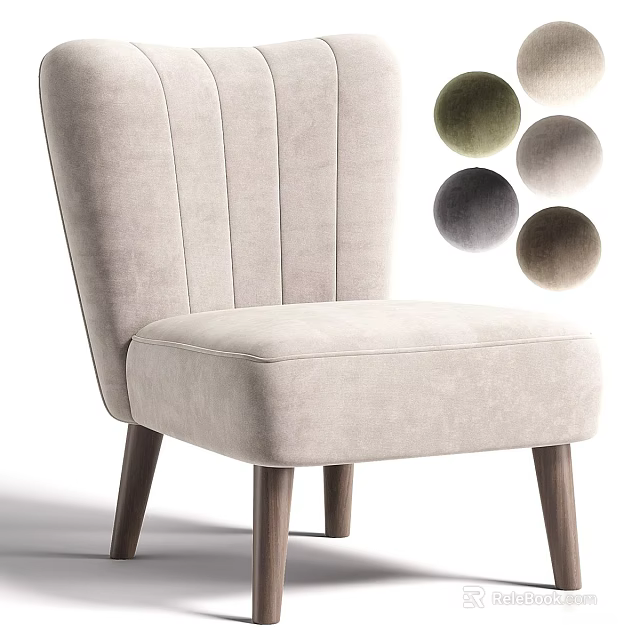 Stylish Beige Accent Chair With Vertical Tufted Backrest Wooden Legs And Multiple Color Options 3d model 