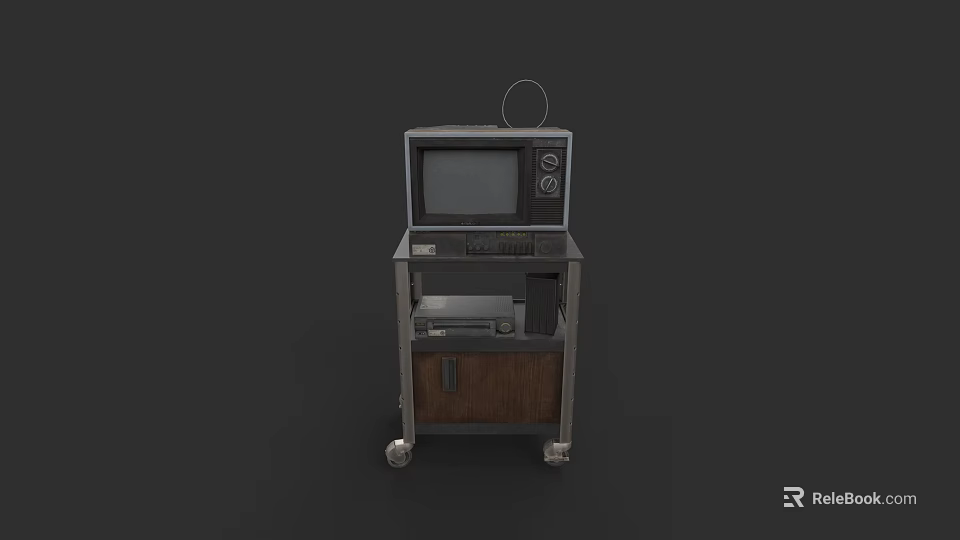 Vintage Entertainment Electronics Classic Design With Retro TV Console On Wheeled Cabinet 3d model 