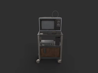 Vintage Entertainment Electronics Classic Design With Retro TV Console On Wheeled Cabinet 3d model