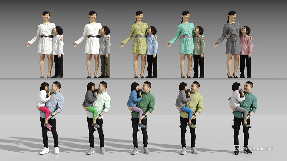 Two People Adult And Child Fashion Poses With Different Outfits And Multiple Clothing Styles 3d model 