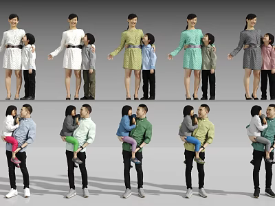 Two People Adult And Child Fashion Poses With Different Outfits And Multiple Clothing Styles 3d model