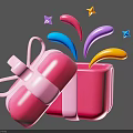 Open Pink Gift Box Displaying Colorful Stars And Festive Decorative Streamers
