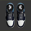 High Top Blue White Sneakers With Light Blue Accents Logo On Tongue Collar White Sole