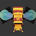 Colorful Blocky Bee Animated Character With Big Blue Eyes And Transparent Wings