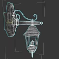 Vintage Metal Wall Lamp With Ornate Bracket And Classic Lantern Glass Shade