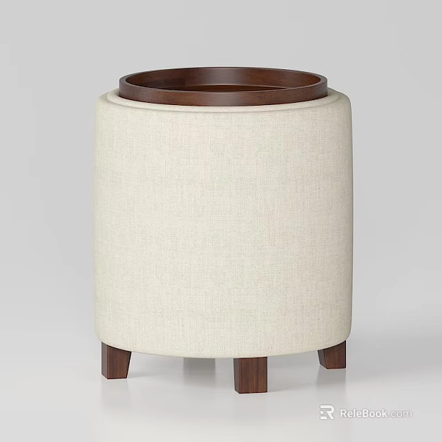 Modern Round Coffee Table With Wooden Top And Linen Fabric Body And Sturdy Legs 3d model 