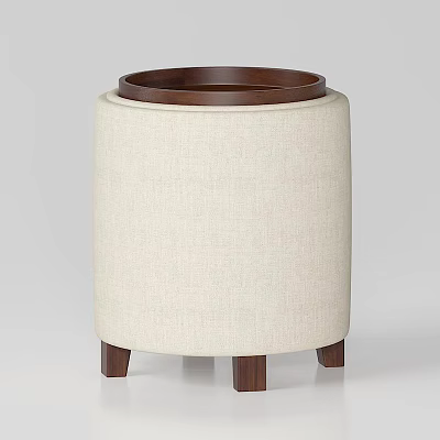 Modern Round Coffee Table With Wooden Top And Linen Fabric Body And Sturdy Legs 3d model