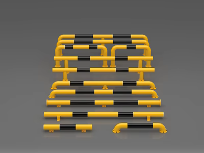 Road Safety Barriers In Yellow And Black Stacked Design For Traffic Facilities 3d model