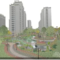 Beautiful Courtyard Garden Among High Rise Buildings With Lush Greenery Colorful Flowers And Curved Pathways