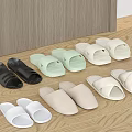 Different Colored Slippers With Simple Styles In Black Green Beige White On Wooden Floor
