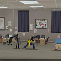 Busy Office Workspace With People Working Posters On Walls And Computer Desks