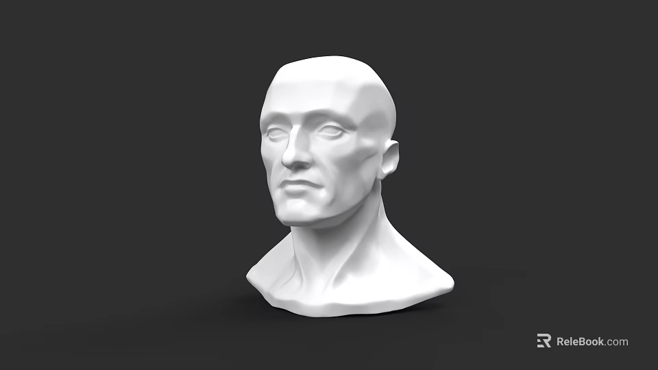 White Male Head Bust Sculpture on Black Background with Smooth Surface 3d model 