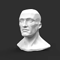 White Male Head Bust Sculpture on Black Background with Smooth Surface