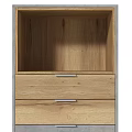 Modern Entryway Cabinet Sideboard With Multiple Wooden Drawers And Gray Open Shelf Design