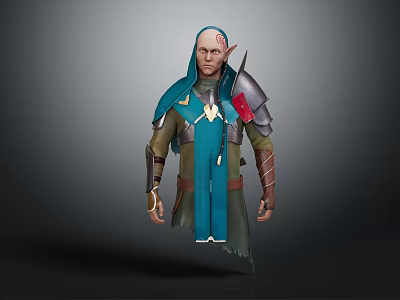 Fantasy Elf Warrior Character With Bald Head Facial Markings Blue Cloak And Silver Armor 3d model