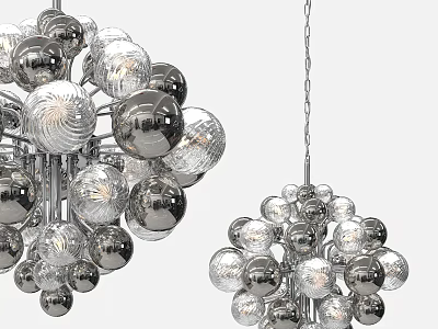 Elegant Modern Silver Chandelier With Multiple Transparent Glass Spheres And Stylish Design 3d model