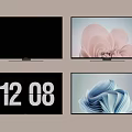 Modern Wall Mounted TVs Displaying Digital Clock And Abstract Floral Patterns 3d model