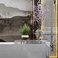 New Chinese Reception Desk Marble Front Desk Background 3d model
