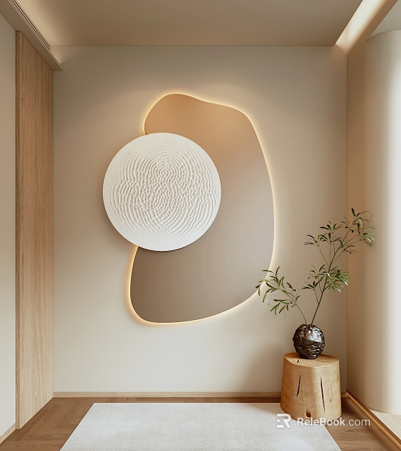 Modern Wall Decor With Circular Textured Art And Lighted Accent Shape 3d model 