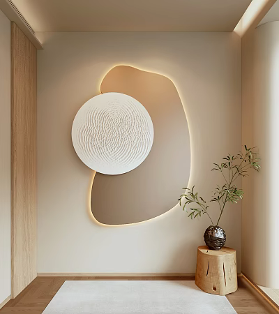 Modern Wall Decor With Circular Textured Art And Lighted Accent Shape 3d model